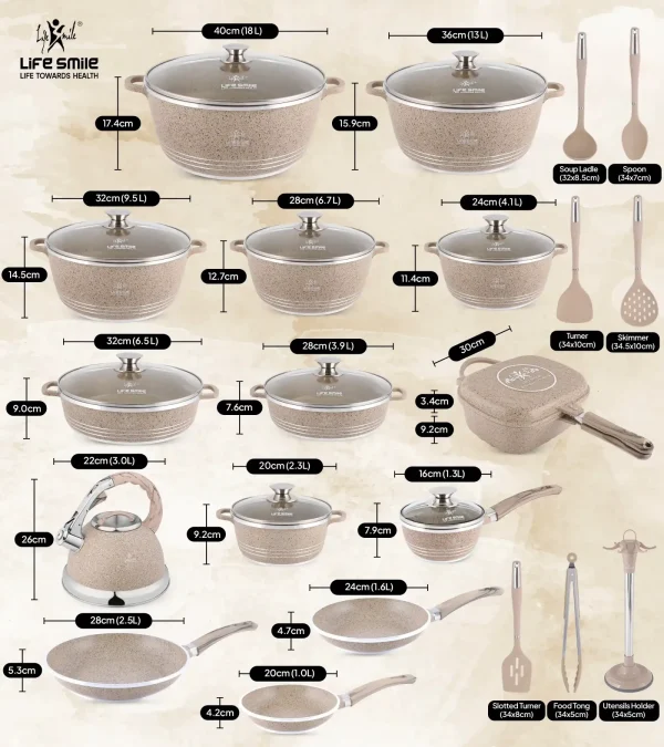 Anniversary sale, while supplies last:31 Pcs Non Stick Granite Kitchen Cooking Set with Tools