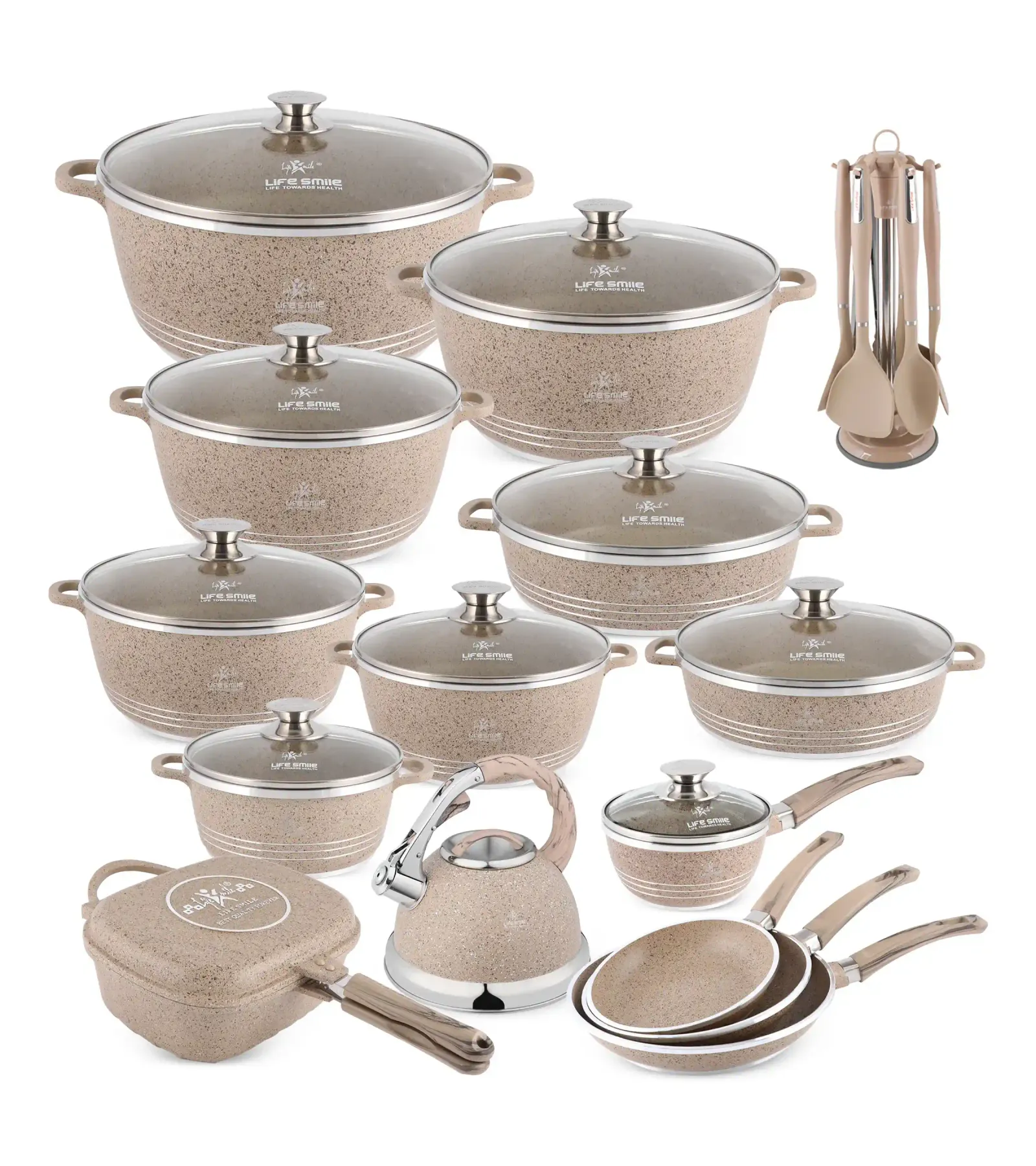 Anniversary sale, while supplies last:31 Pcs Non Stick Granite Kitchen Cooking Set with Tools