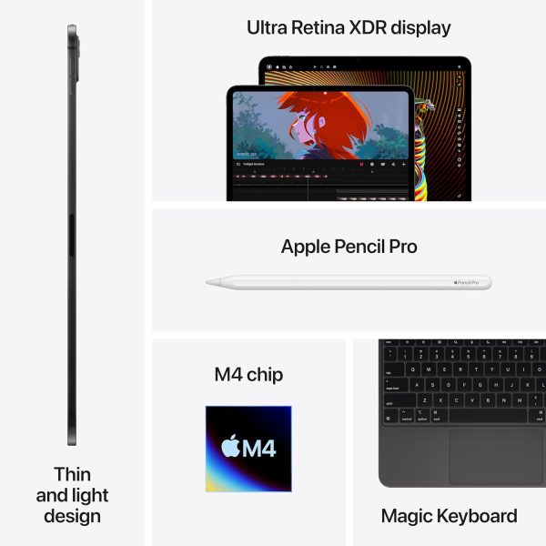 Apple iPad Pro 13-Inch (M4): Built for Apple Intelligence, Ultra Retina XDR Display, 256GB, 12MP Front/Back Camera, LiDAR Scanner, Wi-Fi 6E, Face ID, All-Day Battery Life —...
