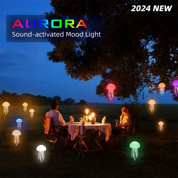 Aurora Mood Light, Dynamic Jellyfish LED Lamp, RGB Gradient, Voice Control, Hanging Indoor Light, Eye-Friendly Warm Light, Sound Activated, Rechargeable Battery, USB Dual Power,...
