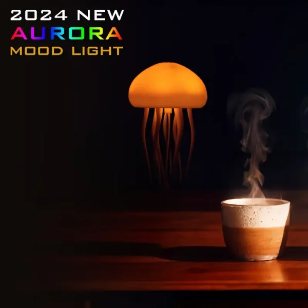 Aurora Mood Light, Dynamic Jellyfish LED Lamp, RGB Gradient, Voice Control, Hanging Indoor Light, Eye-Friendly Warm Light, Sound Activated, Rechargeable Battery, USB Dual Power,...