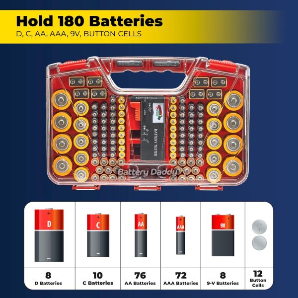 While Stocks Last:Ontel Battery Daddy - Battery Organizer Storage Case with Tester, Stores & Protects Up to 180 Batteries, Clear Locking Lid, As Seen On TV